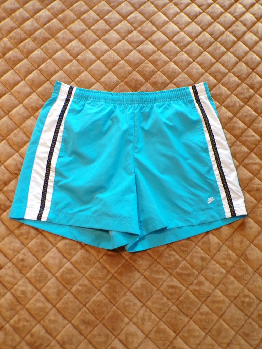 NIKE Women's Athletic Shorts Blue with White & Black Stripes Size Medium (8-10)